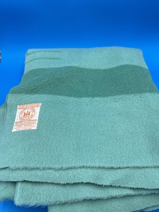 Hudson'S Bay Other - Vintage Hudsons Bay 4 Point Green Wool Blanket Made In England 90"x70"